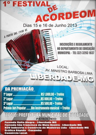 Sucesso no I Festival de Acordeom de Liberdade Festival contou com a participação e apresentação dos moradores do Asilo São José.  Dezesseis músicos de varias cidades participaram do evento     O I Festival de Acordeom de Liberdade, realiza